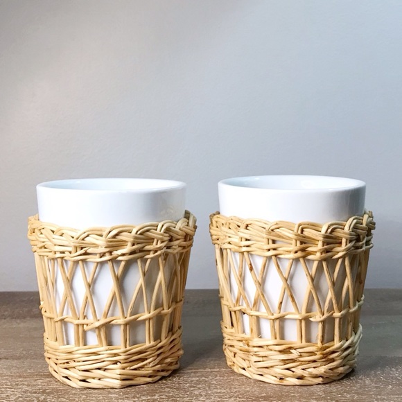 VINTAGE boho wicker rattan coffee cup holders set - Picture 2 of 5
